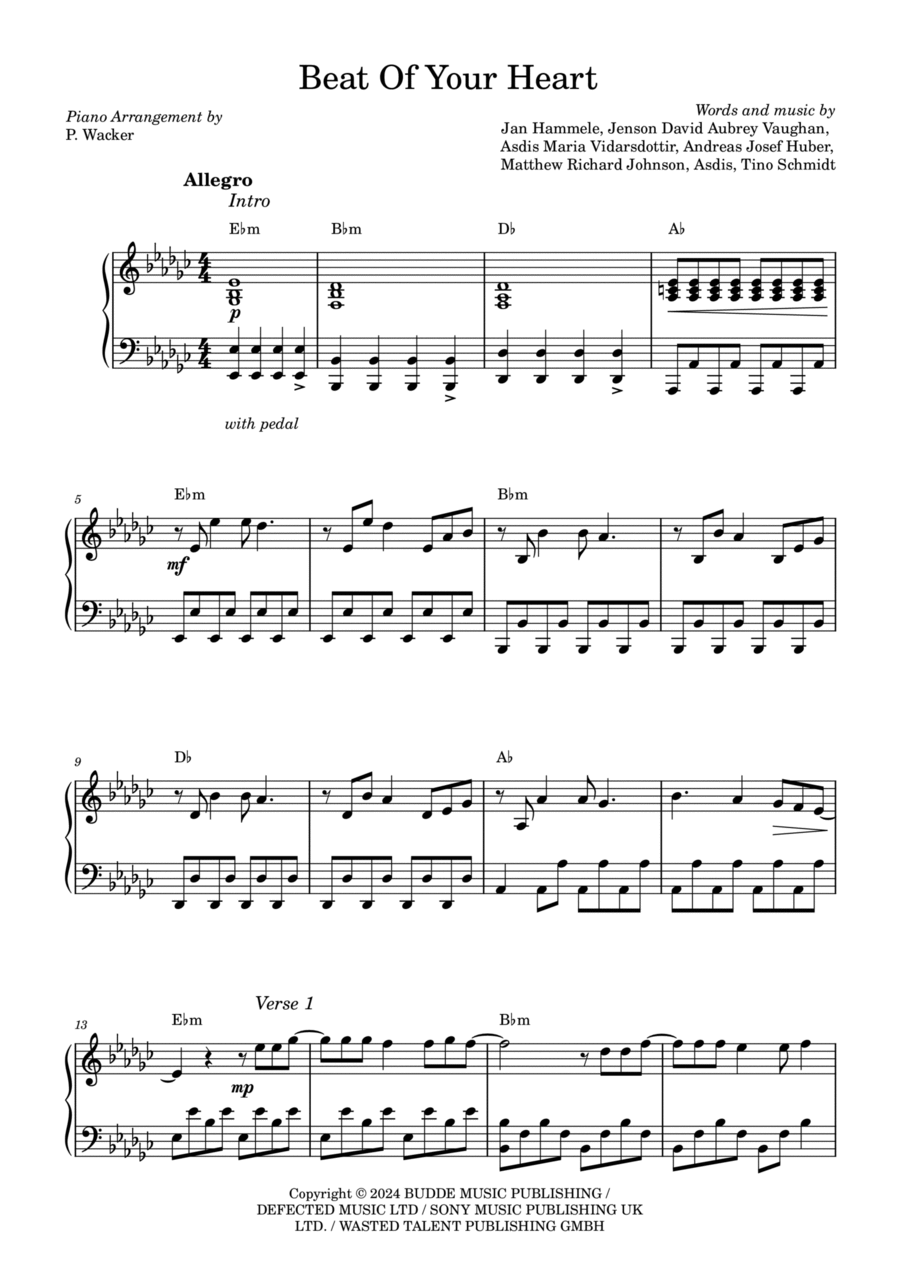 Beat Of Your Heart Piano Solo scores gallery preview page 1