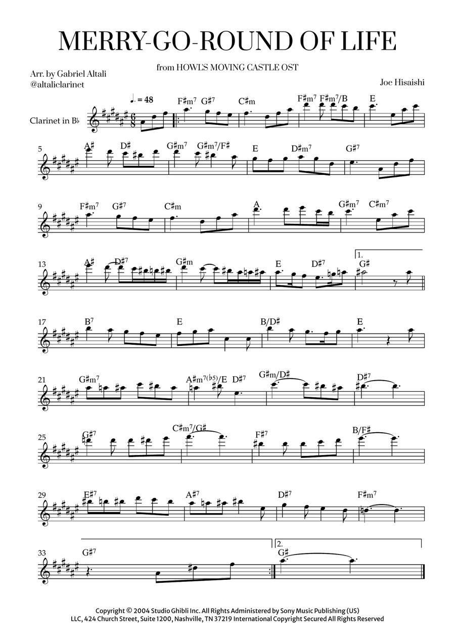 Merry-Go-Round Of Life B-Flat Clarinet scores gallery preview page 1