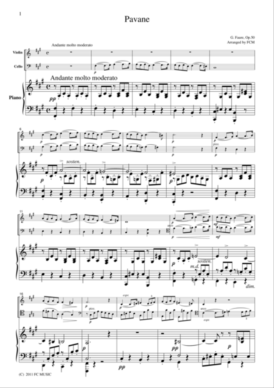 Faure Pavane, for piano trio, PF001 Piano Trio scores gallery preview page 1