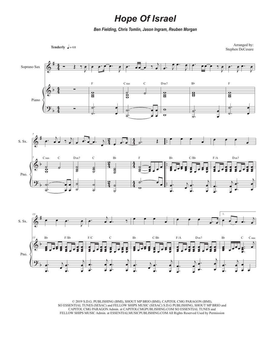 Hope Of Israel Soprano Saxophone scores gallery preview page 1