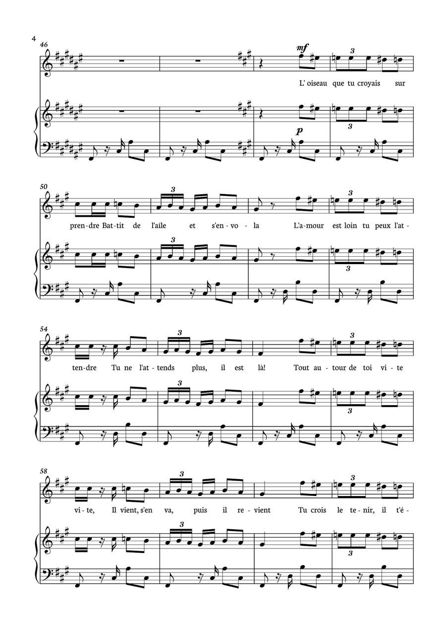 Habanera - Carmen for piano and voice in F# minor. Piano, Vocal scores gallery preview page 4