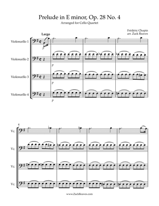 Chopin - Prelude in E minor, Op. 28 No. 4 (Arranged for Cello Quartet)