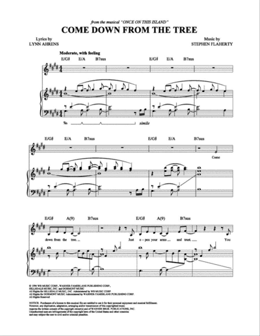 Come Down from the Tree Piano, Vocal, Guitar scores gallery preview page 1