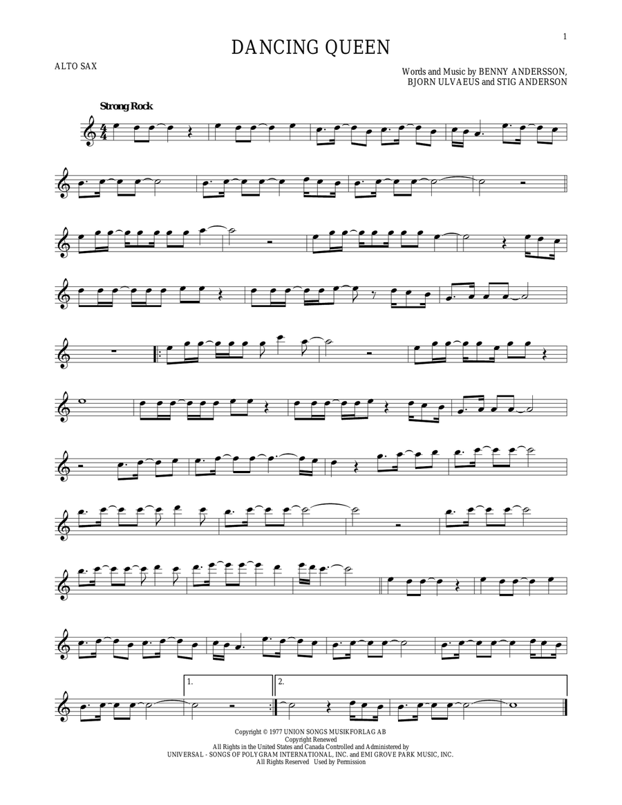 Dancing Queen Dancing Queen Alto Saxophone scores gallery preview page 1