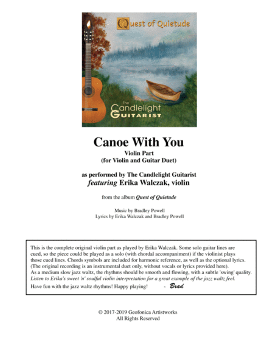 Canoe With You - Violin part (for violin and guitar duet) String Duet scores gallery preview page 1