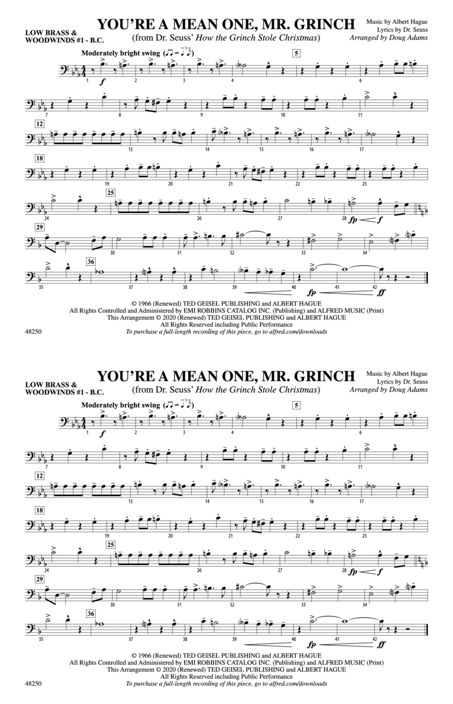 You're a Mean One, Mr. Grinch: Low Brass & Woodwinds #1 - Bass Clef Marching Band scores gallery preview page 1