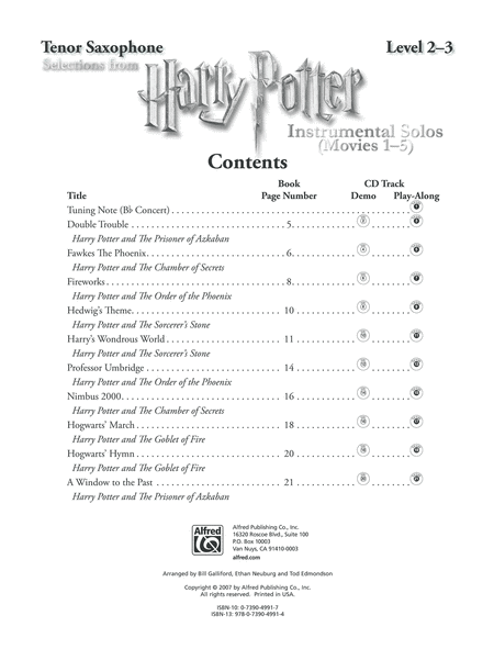 Harry Potter, Instrumental Solos (Movies 1-5) - Tenor Saxophone image number null