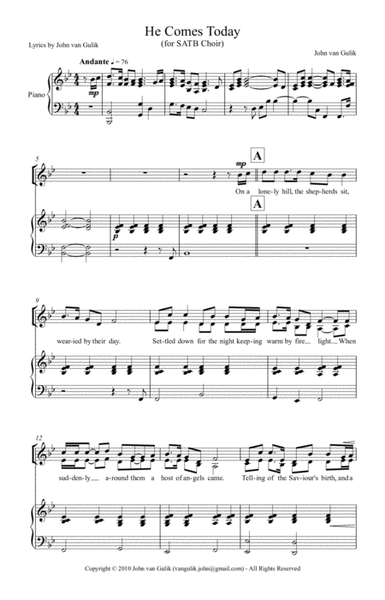 He Comes Today - for SATB Choir image number null