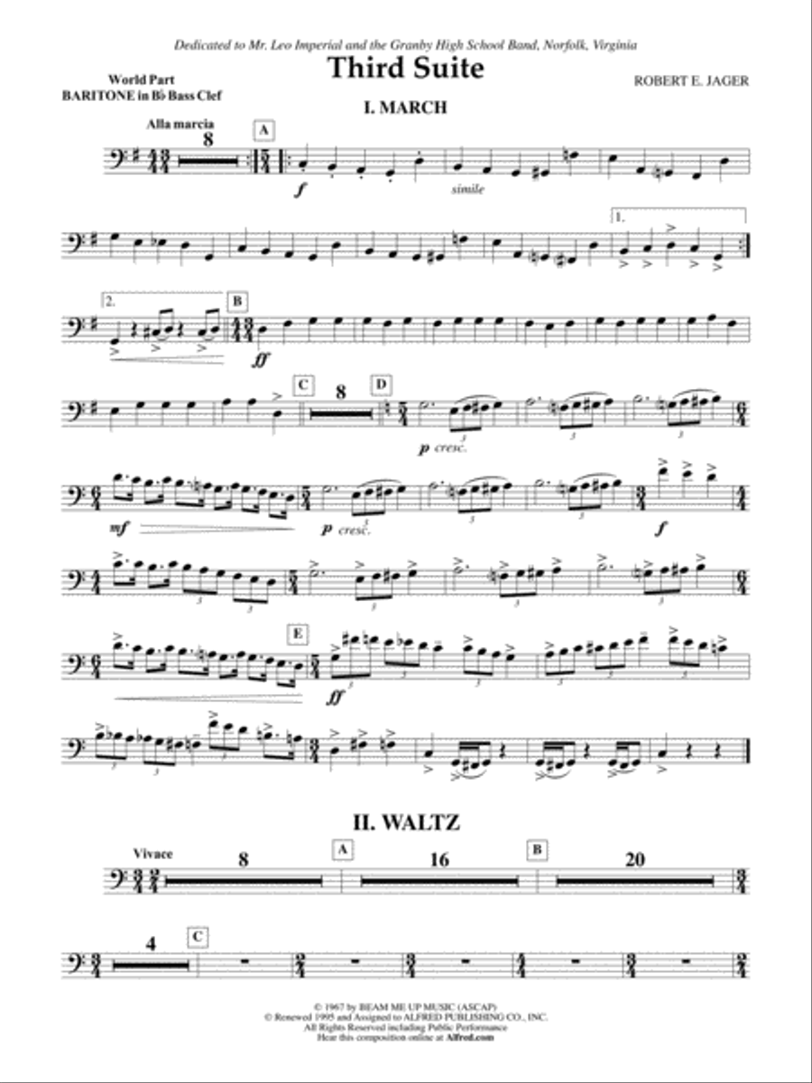Third Suite (I. March, II. Waltz, III. Rondo): (World Part) B-flat Baritone B.C. Concert Band scores gallery preview page 1