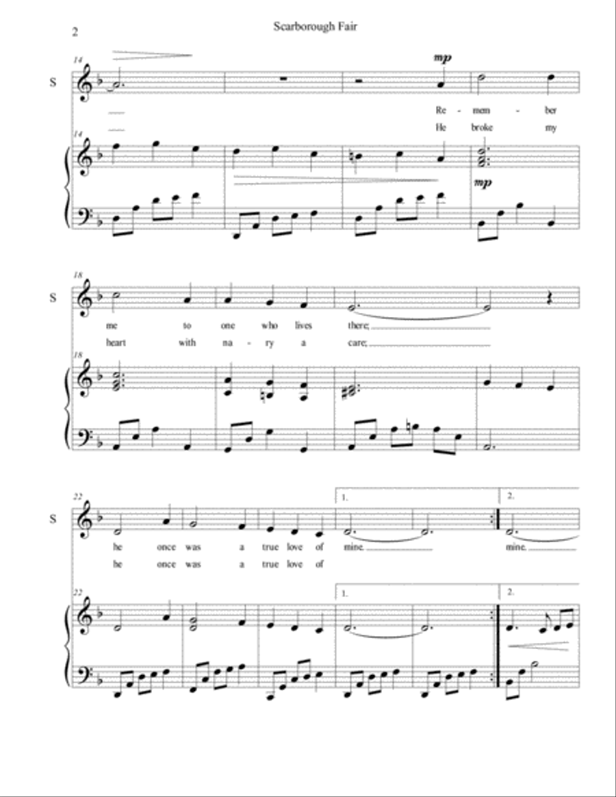 Scarborough Fair - folk/jazz version for voice and piano Soprano Voice scores gallery preview page 2