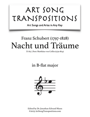 Book cover for SCHUBERT: Nacht und Träume, D. 827 (transposed to B-flat major)