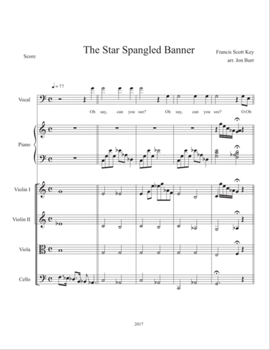 The Star Spangled Banner (String Quintet and Voice) String Orchestra scores gallery preview page 1