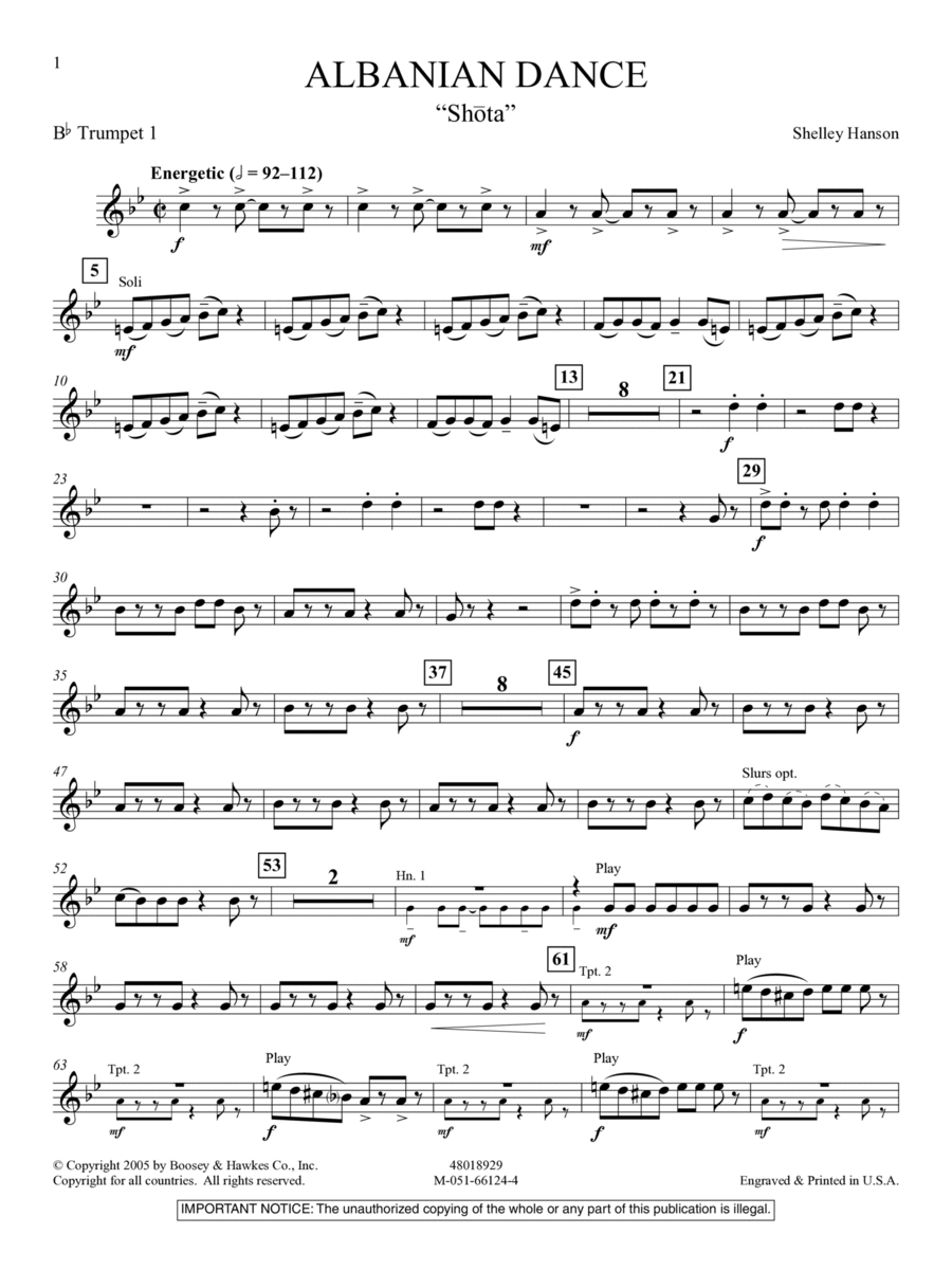 Albanian Dance - Bb Trumpet 1 Concert Band scores gallery preview page 1