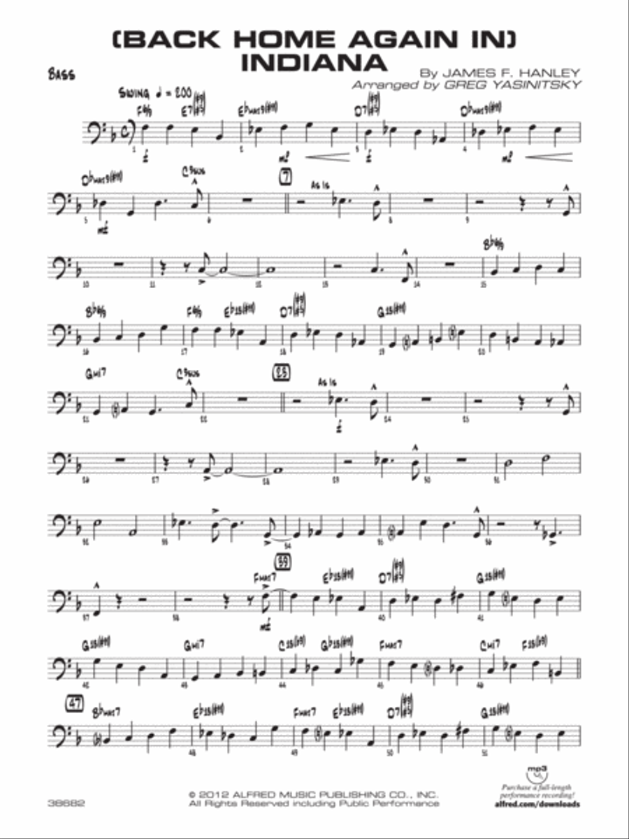 (Back Home Again In) Indiana: String Bass Jazz Ensemble scores gallery preview page 1