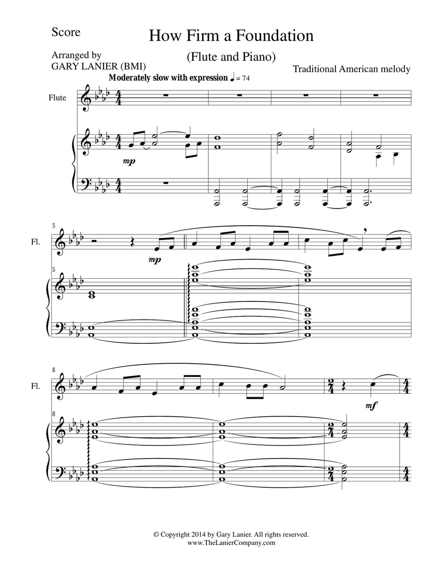 HOW FIRM A FOUNDATION (Flute/Piano and Flute Part) Flute scores gallery preview page 1