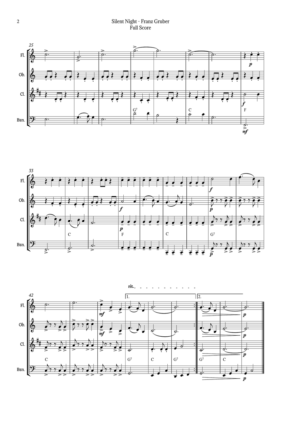Silent Night for Woodwind Quartet Woodwind Quartet scores gallery preview page 2