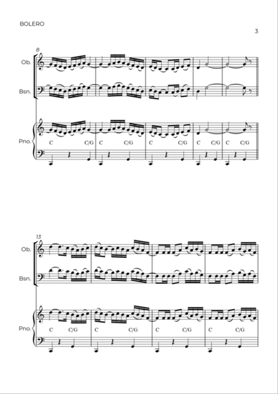 BOLERO - RAVEL - WIND PIANO TRIO (OBOE, BASSOON & PIANO) Bassoon scores gallery preview page 3
