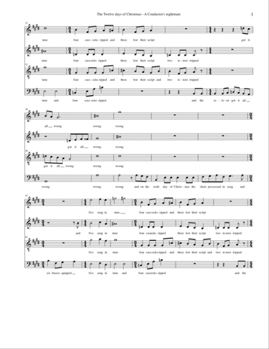The 12 days of Christmas, a conductor's nightmare (SATB version) 4-Part scores gallery preview page 4