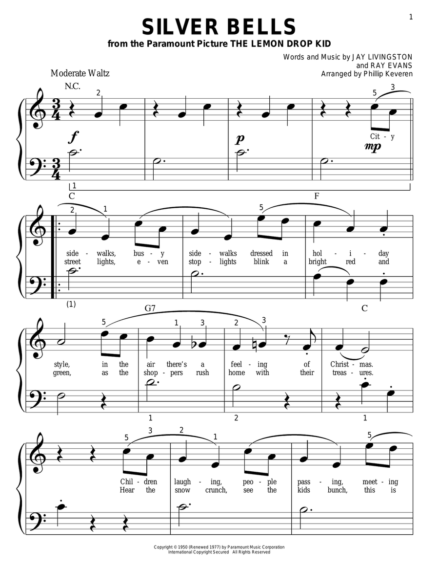 Silver Bells (arr. Phillip Keveren) Easy Piano scores gallery preview page 1