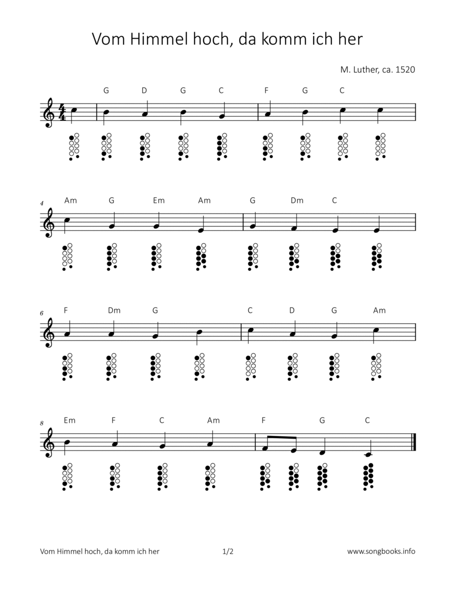 Vom Himmel hoch, da komm ich her ocarina scores gallery preview page 1