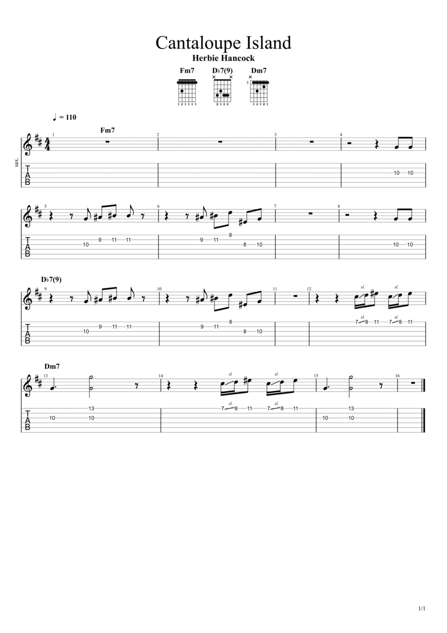 Cantaloupe Island Guitar Tablature scores gallery preview page 1