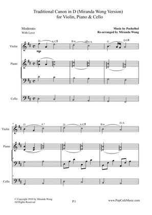 Traditional Canon in D for Violin, Piano & Cello