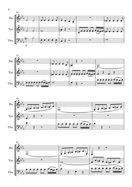 Mozart Magic flute overture for brass trio (trumpet, trombone and horn)