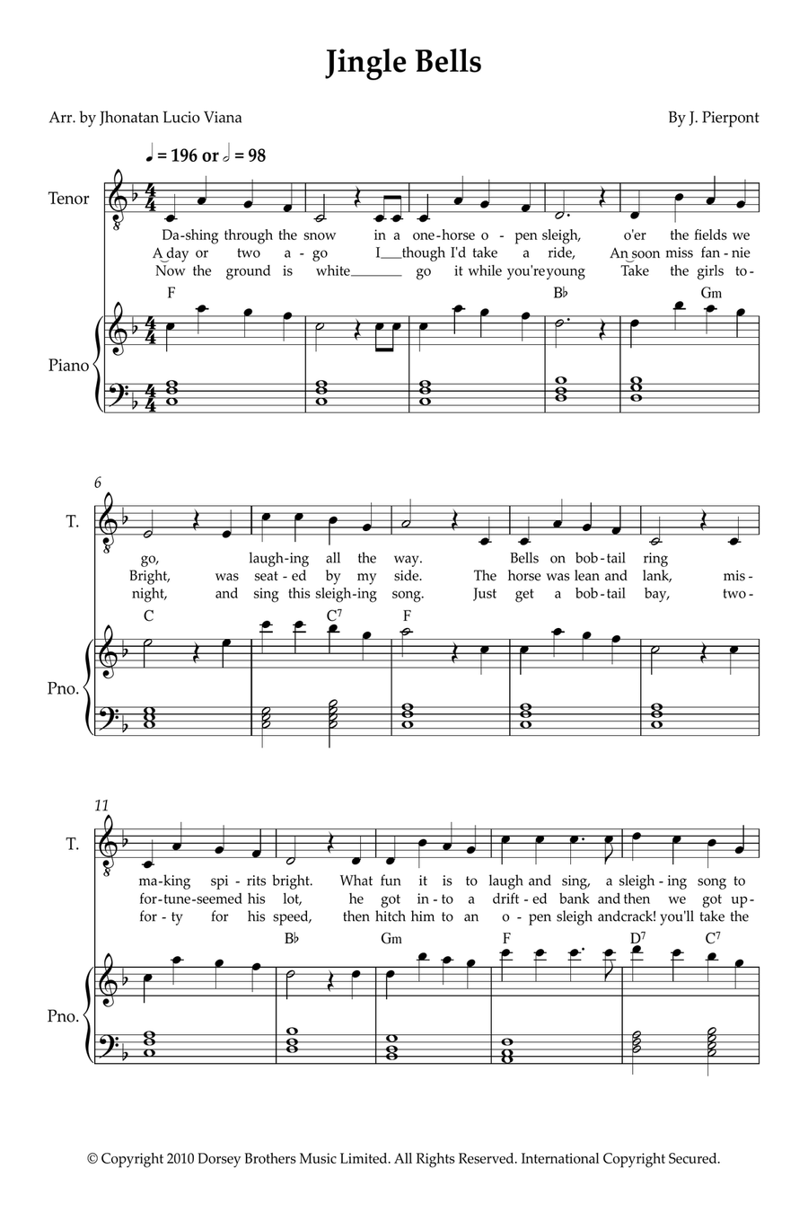 Jingle Bells Jingle Bells Tenor Voice scores gallery preview page 1