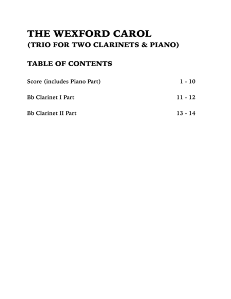 The Wexford Carol (Trio for Two Clarinets and Piano) Woodwind Duet scores gallery preview page 4