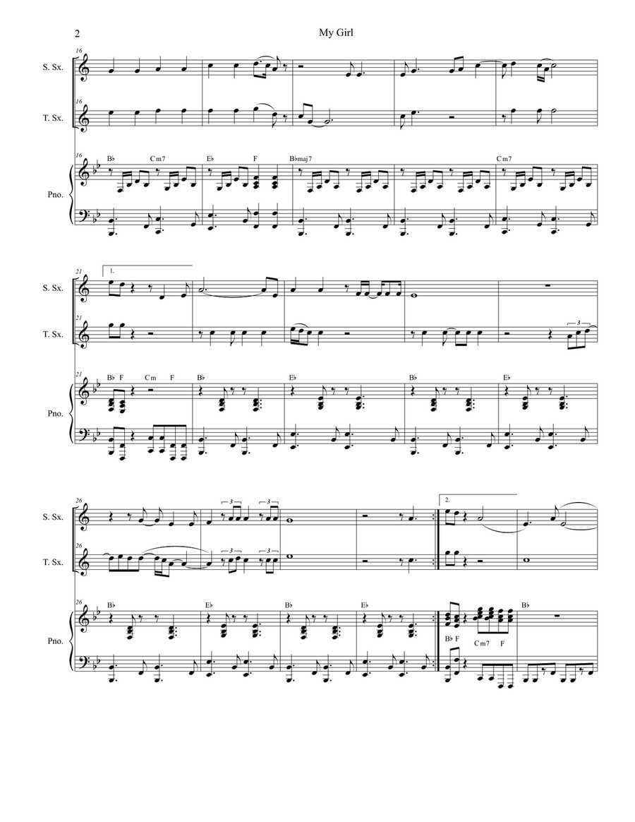 My Girl Woodwind Duet scores gallery preview page 2
