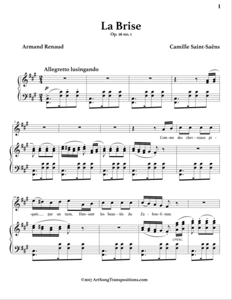 SAINT-SAËNS: La brise, Op. 26 no. 1 (transposed to F-sharp minor) Voice scores gallery preview page 2
