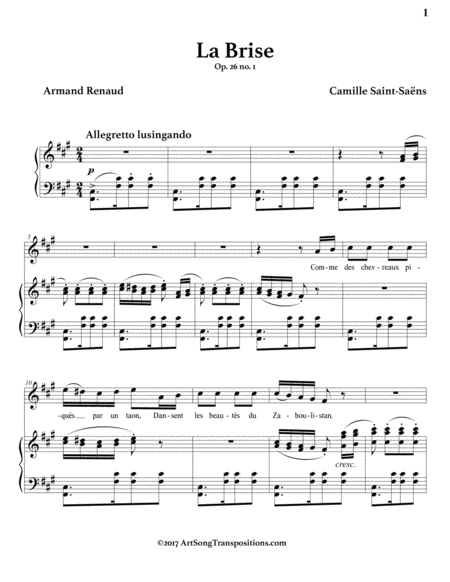 SAINT-SAËNS: La brise, Op. 26 no. 1 (transposed to F-sharp minor)