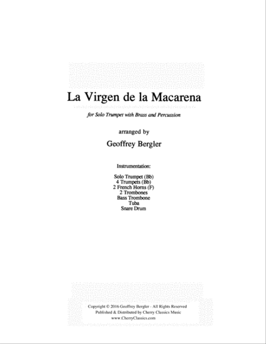 La Virgen De La Macarena for Solo Trumpet, 10-part Brass Ensemble & Percussion