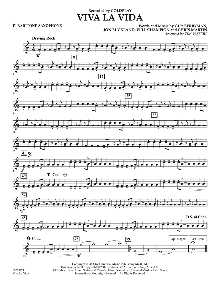 Viva La Vida - Eb Baritone Saxophone Concert Band scores gallery preview page 1