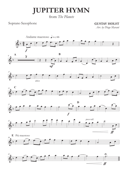 Jupiter Hymn from "The Planets" for Saxophone Quartet image number null