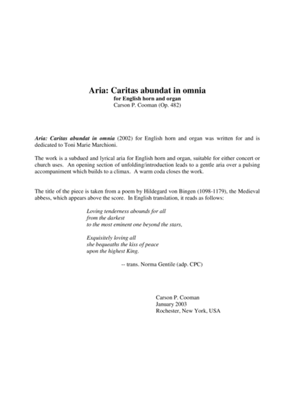 Carson Cooman: Aria: Caritas abundat in omnia (2002) for English horn and organ