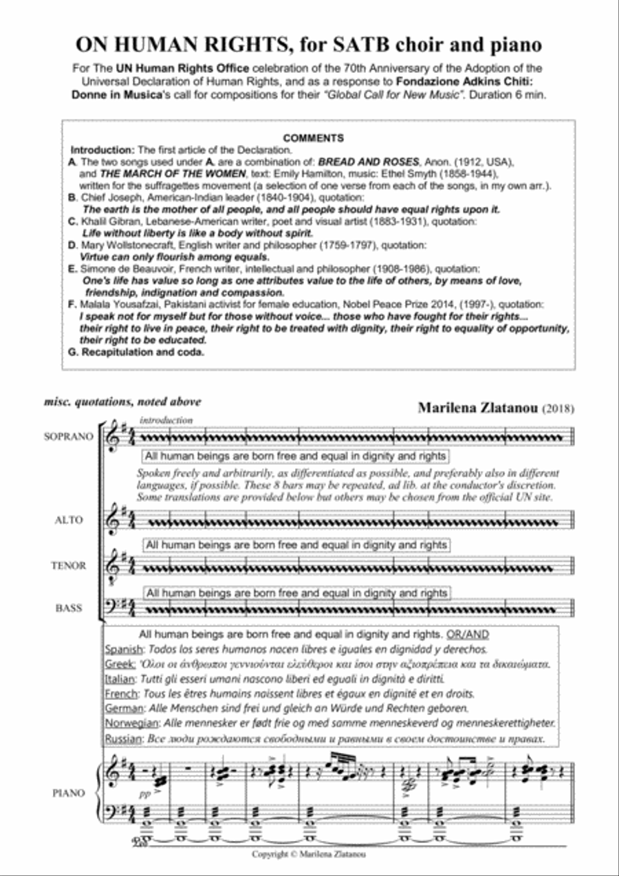 ON HUMAN RIGHTS (1) for SATB choir and Piano image number null