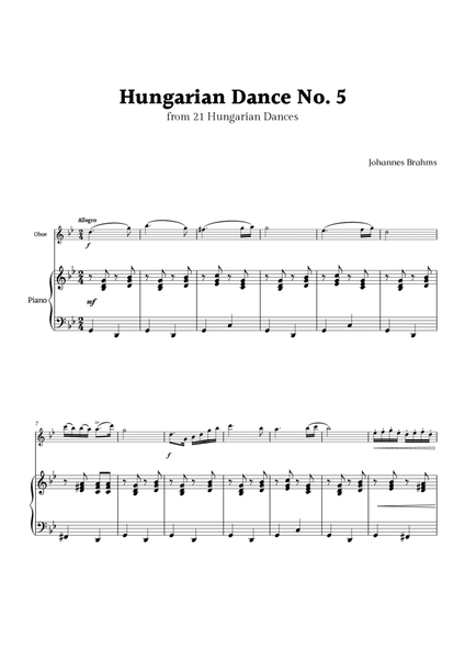 Hungarian Dance No. 5 by Brahms for Oboe and Piano image number null