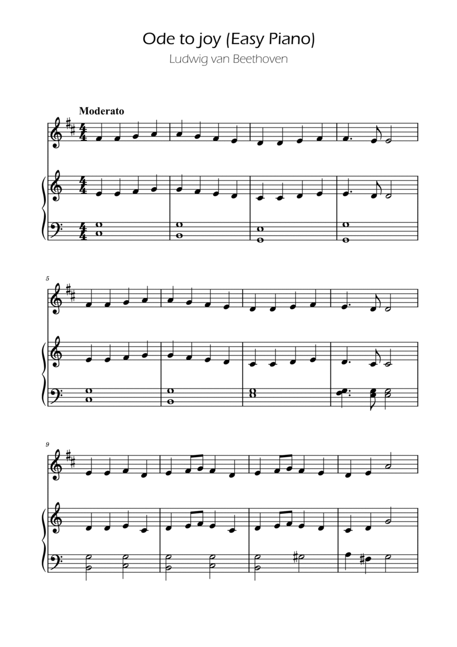 Ode To Joy Easy Clarinet w piano accompaniment by Ludwig van