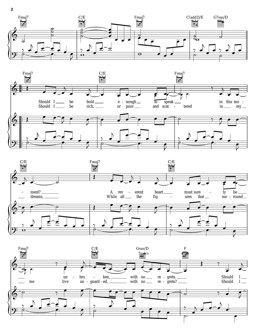 No Regrets No Regrets Piano, Vocal, Guitar scores gallery preview page 2