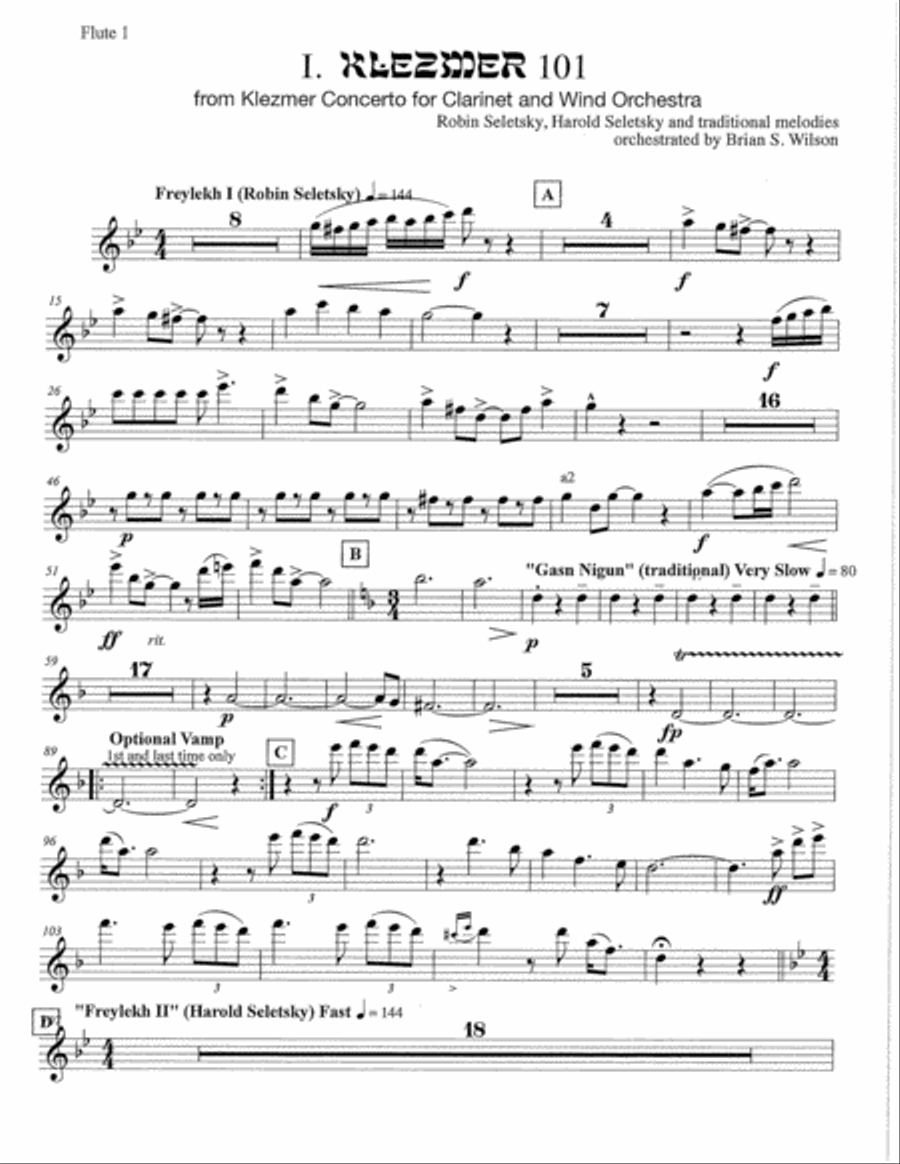 Klezmer 101 Orchestral version from Klezmer Concerto for Clarinet and Wind Orchestra - set of parts Full Orchestra scores gallery preview page 1
