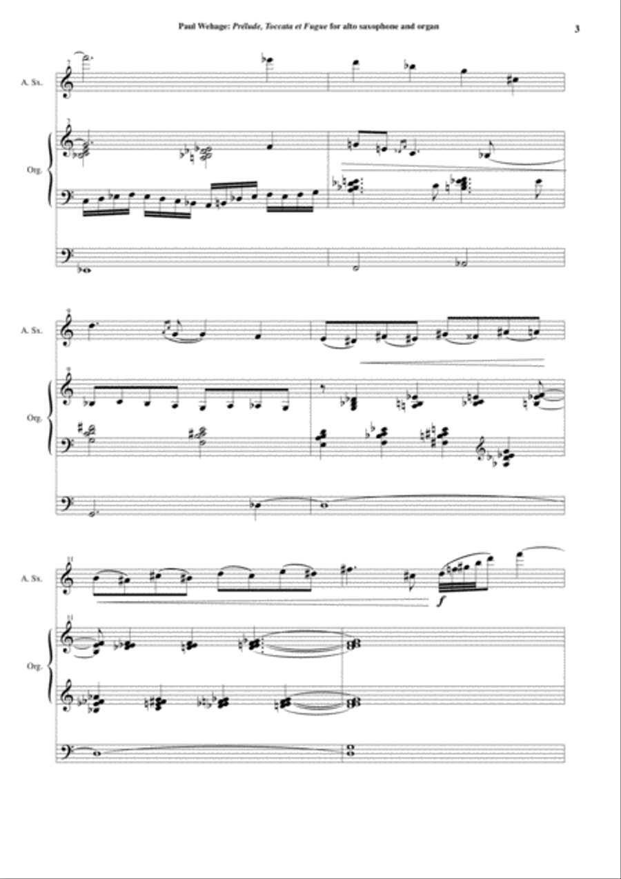 Paul Wehage: Prélude, Toccata et Fugue for alto saxophone and organ Woodwind Duet scores gallery preview page 3
