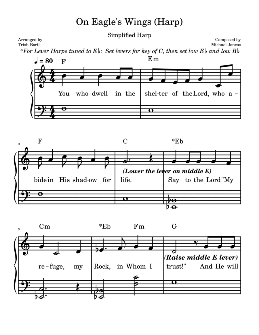 On Eagle's Wings (For Harp) Simplified Lever Harp Or Pedal Harp