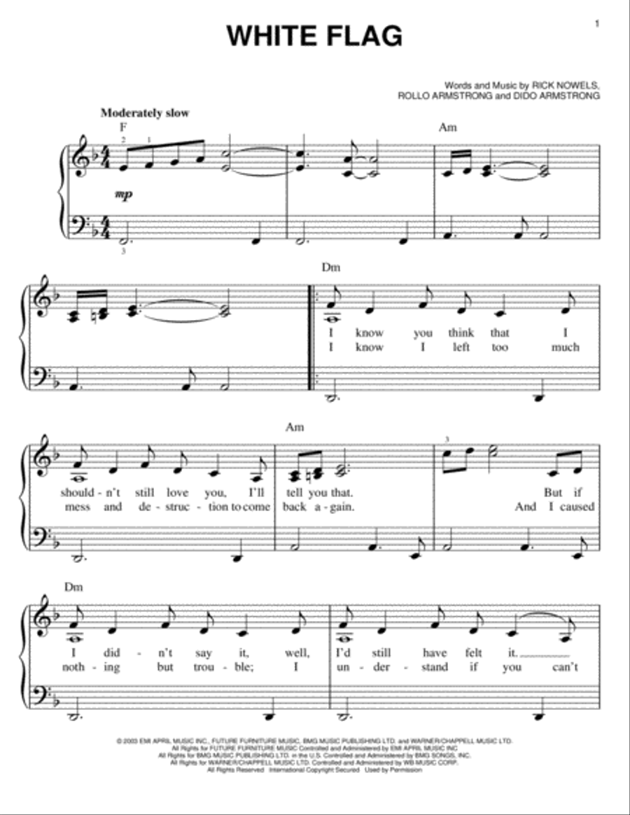 White Flag Easy Piano scores gallery preview page 1