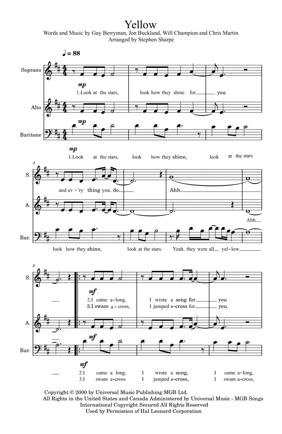 Yellow Yellow 3-Part scores gallery preview page 1