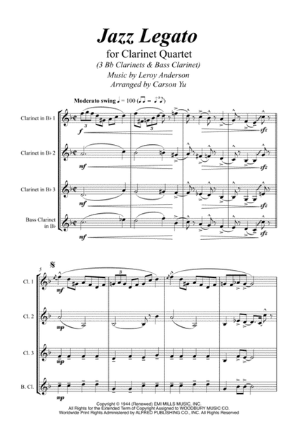 Jazz Legato - For Clarinet Quartet (3 Bb & Bass) arr. Carson Yu image number null