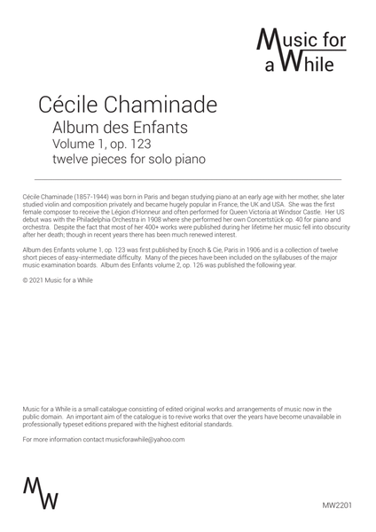 Cécile Chaminade - Album des Enfants volume 1, op. 123. Twelve pieces for solo piano