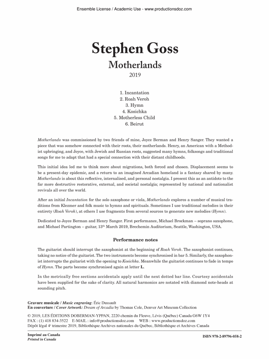 Motherlands Saxophone scores gallery preview page 1
