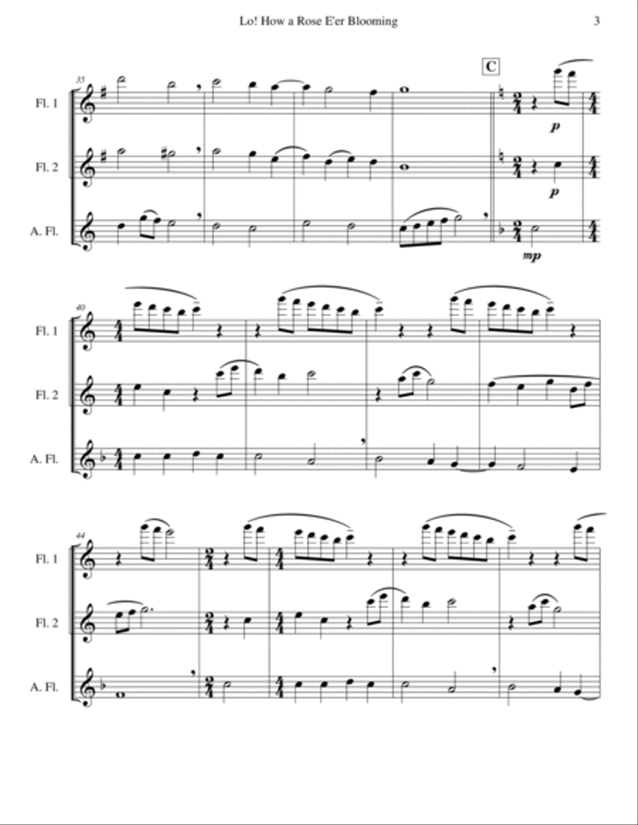 Lo! How a Rose E'er Blooming (Flute Trio) Flute Trio scores gallery preview page 3