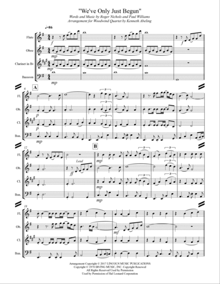 We've Only Just Begun Woodwind Quartet scores gallery preview page 2